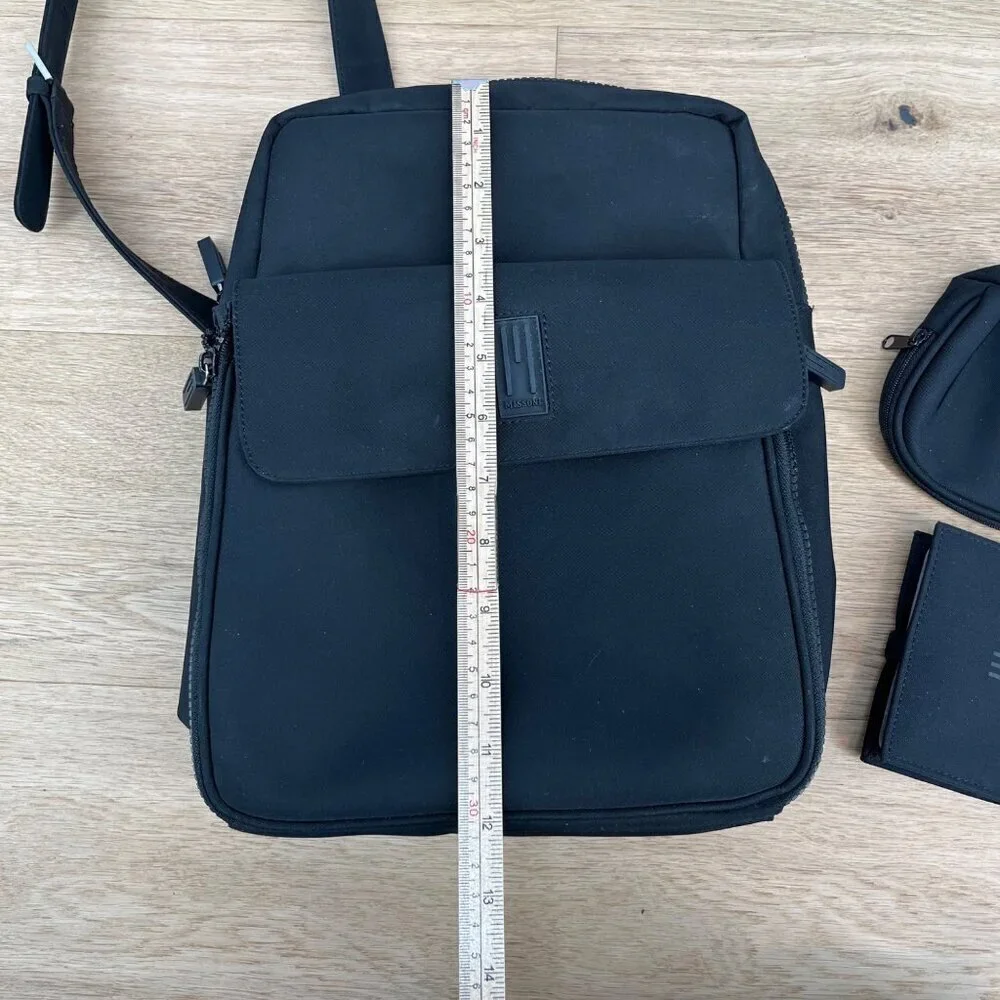 Missoni Crossbody Belt Travel Commuter Bag Set Small Black Nylon Pockets Minimal